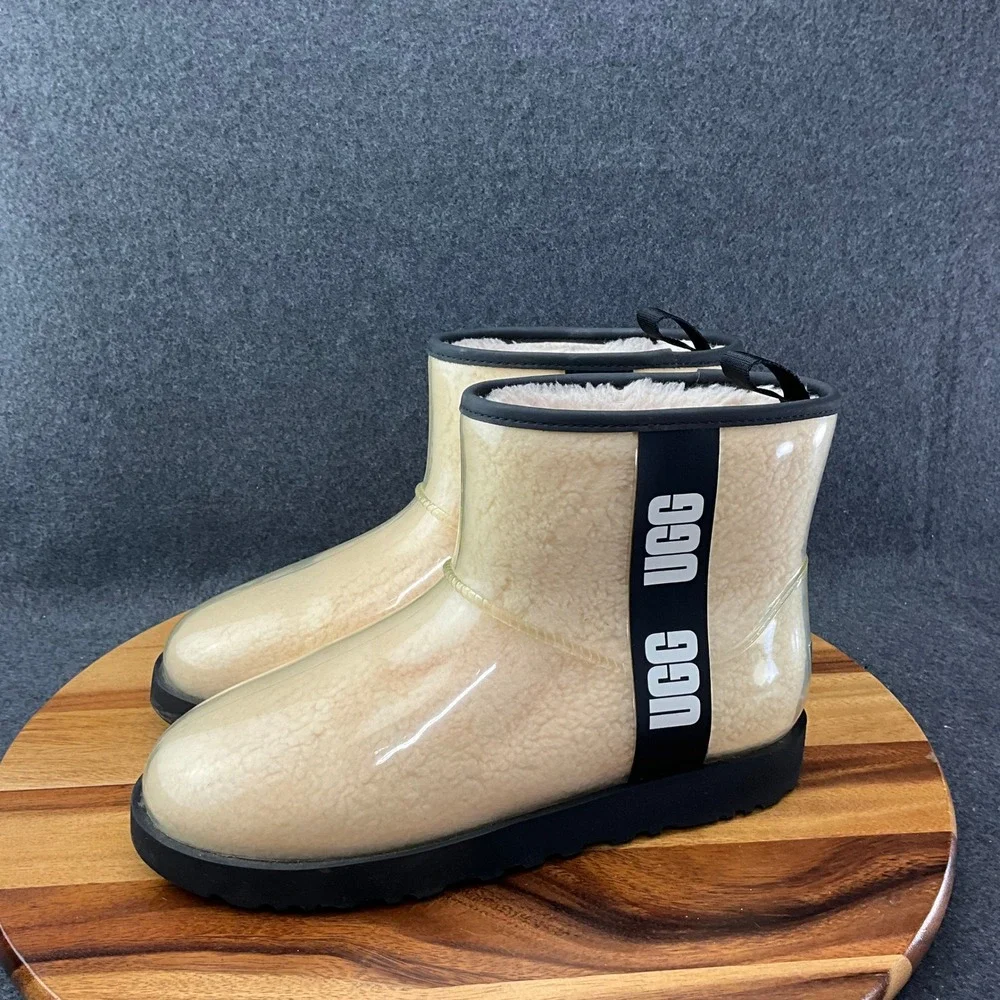 Ugg Classic Mini Clear Natural /Black Women's Waterproof Rain Boots US 11